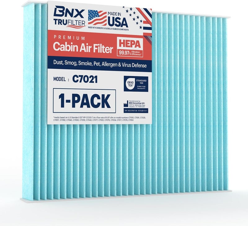BNX TruFilter C7021 Cabin Air Filter, HEPA 99.97%, MADE IN USA, Compatible With Ford Explorer, Flex, Police Interceptor Sedan/Utility, Special Service Police Sedan, Taurus, Lincoln MKS, MKT - Image 1